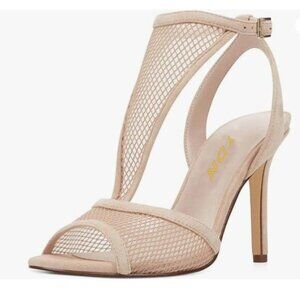 YDN Nude Peep Toe High Heels Mesh Sandals T Strap Cutout Open Back Dress Pumps
